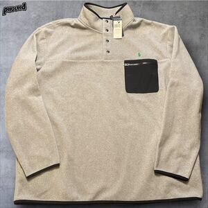 Polo Ralph Lauren Pullover Mens 3XLT Gray Snap Mock Neck Zip Pocket Fleece Pony